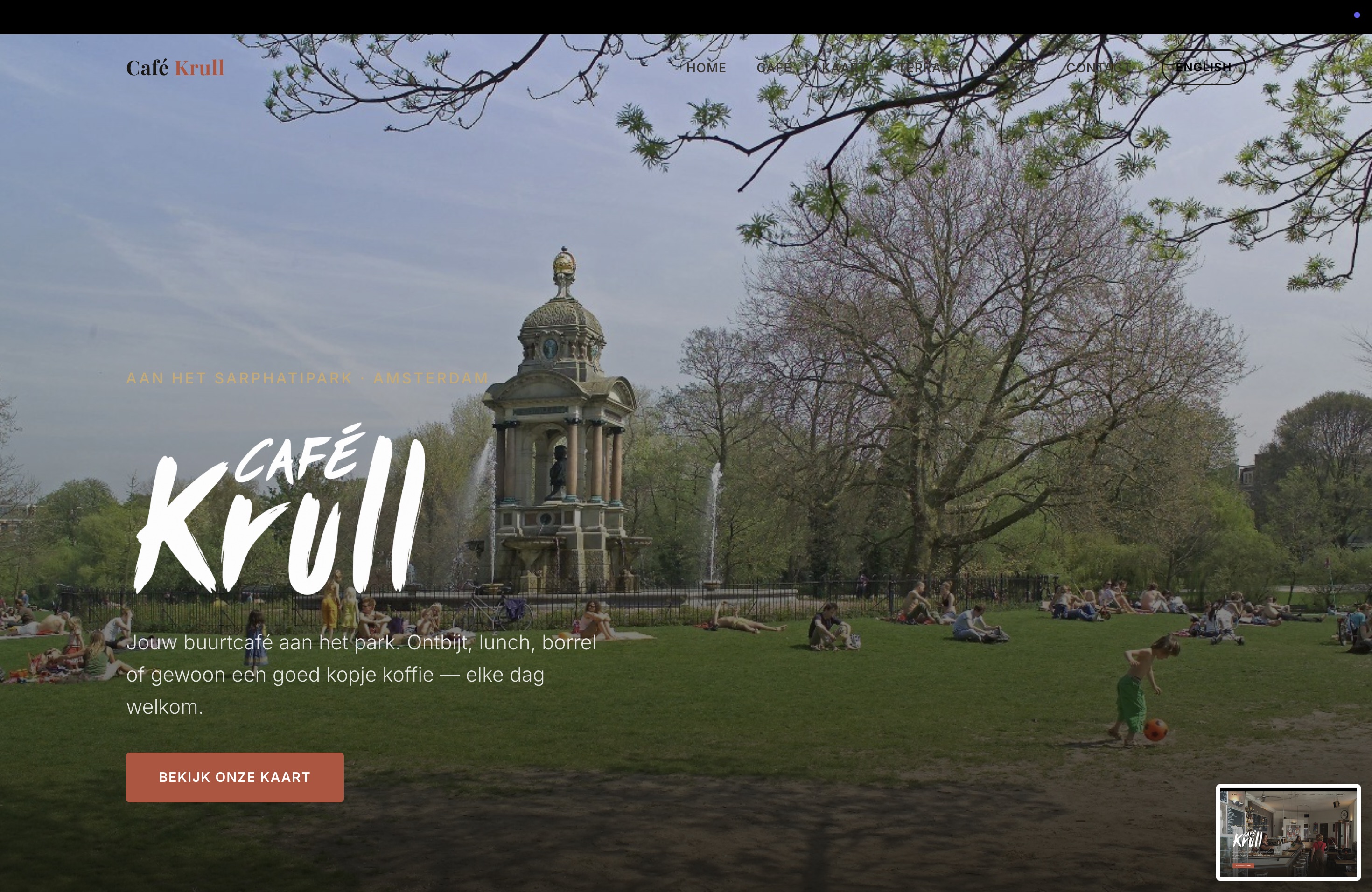 Voorbeeld van een website voor Café Krull in Amsterdam